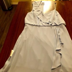BCBG Dress - never been worn. Beautiful asymmetrical lake blue dress.